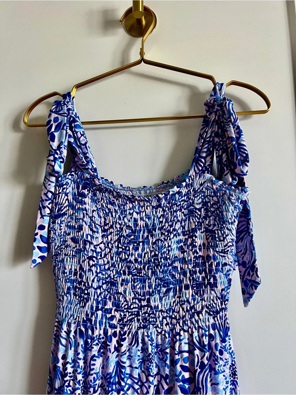 Lilly Pulitzer Kailua Smocked Dress High Tides Good Vibes Bow Strap Size Medium - Picture 9 of 14